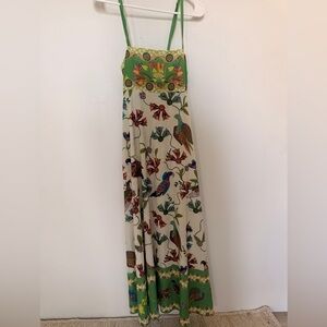 Elegant Floral Maxi Dress with Green Highlights